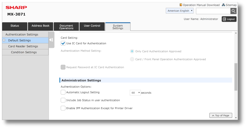 Sharp OSA 5.5 — card reader activated