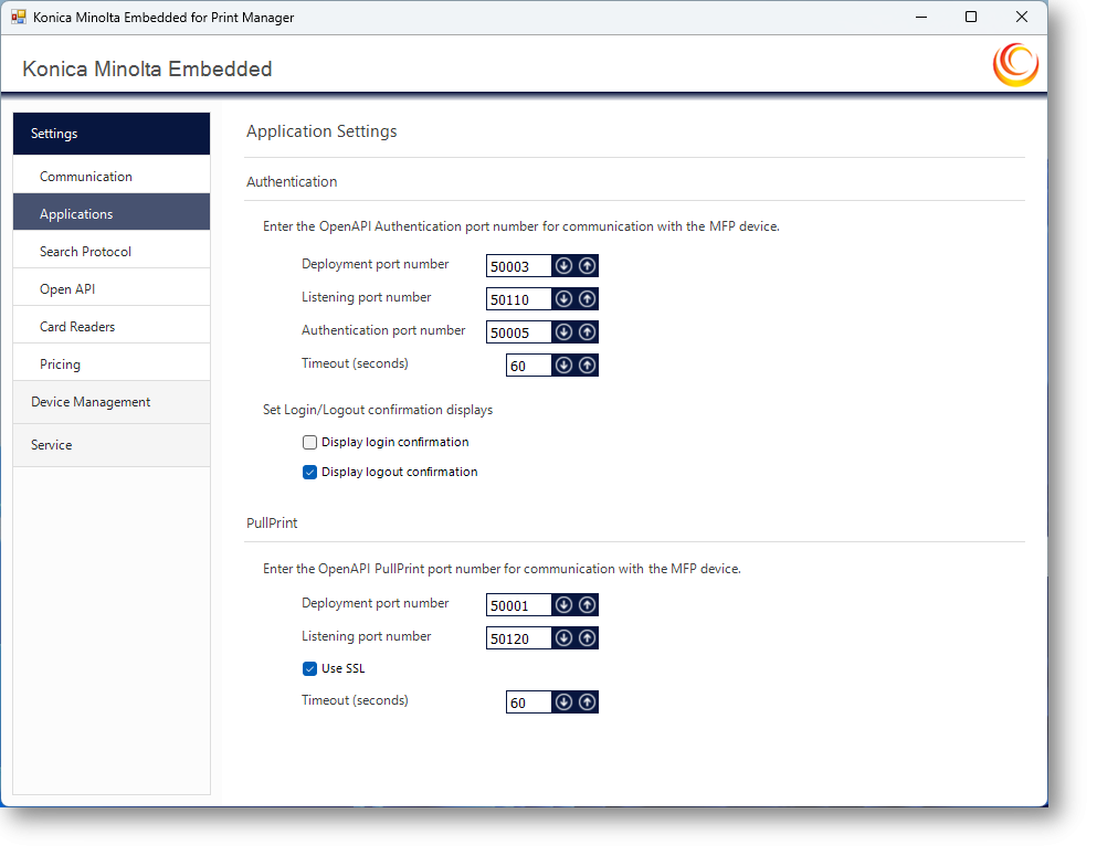 Applications settings