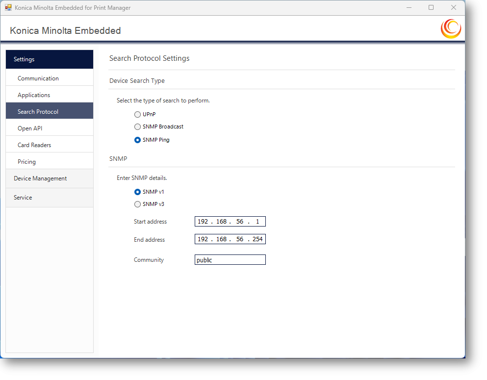 Device Search Protocol settings