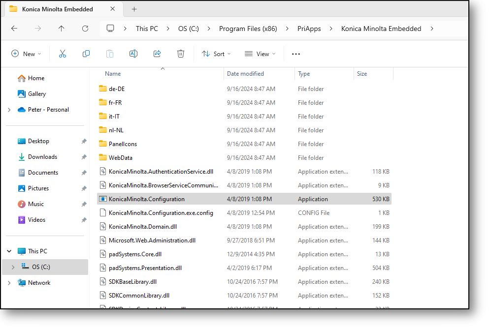 PriApps Konica Minolta Embedded — installed application