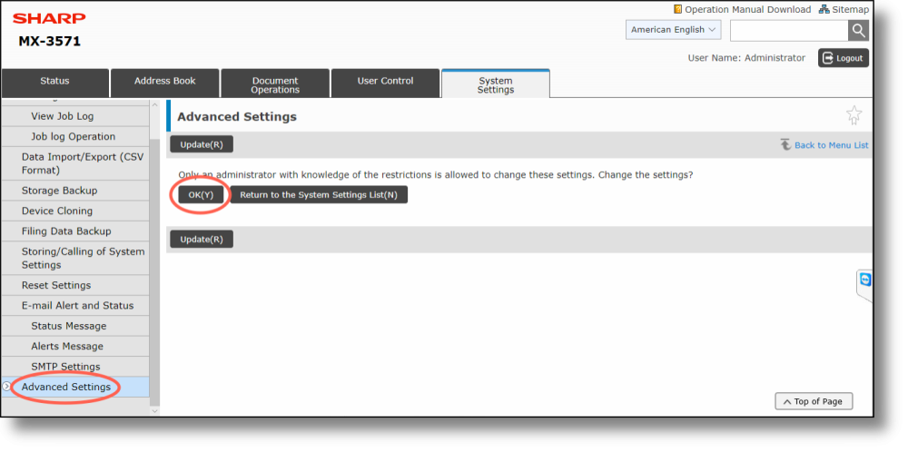 Sharp OSA 5.5 — System Control