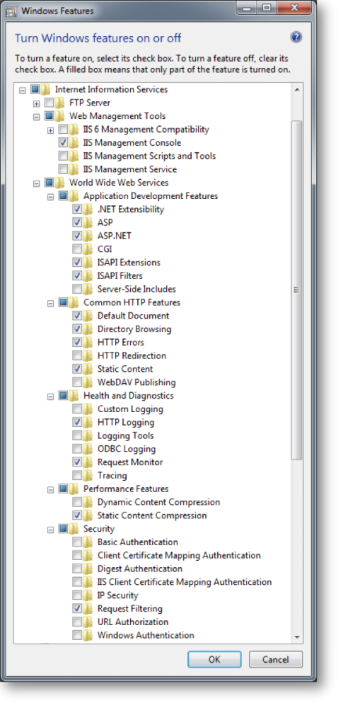 IIS components selection
