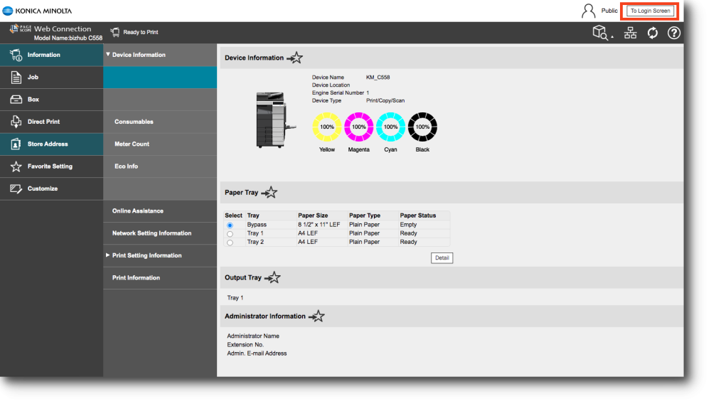 ineo MFP web interface login