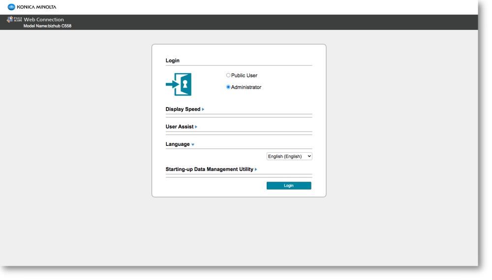 ineo MFP configuration screen