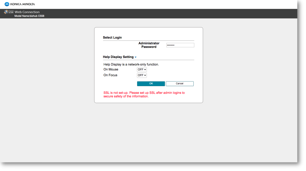 ineo MFP configuration screen