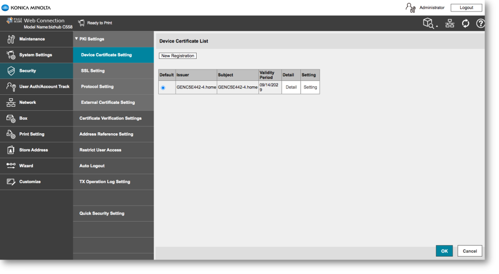 ineo MFP SSL certificate step 3