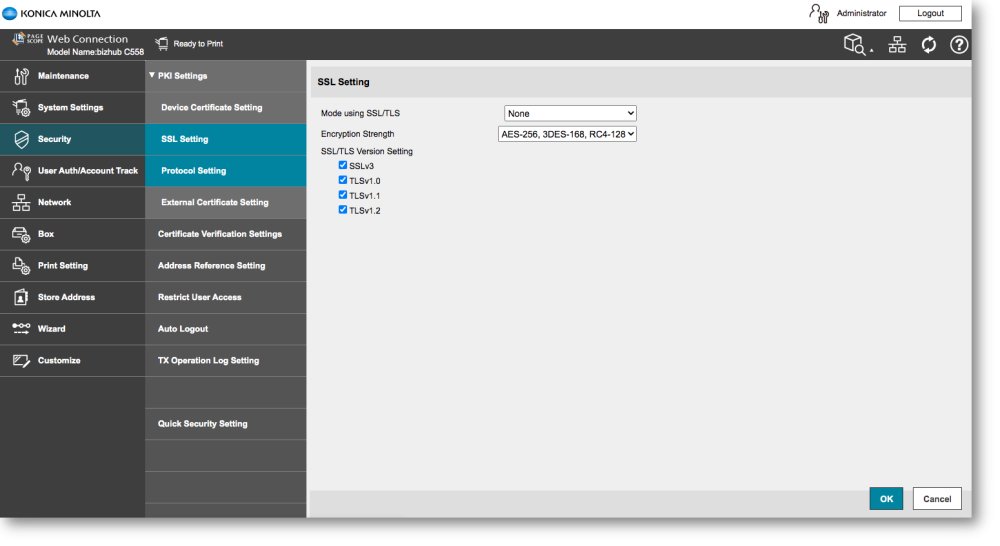 ineo MFP SSL settings