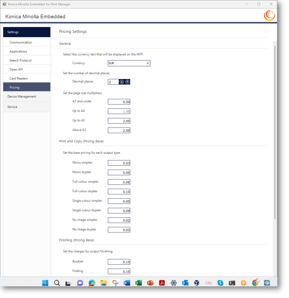 Pricing settings