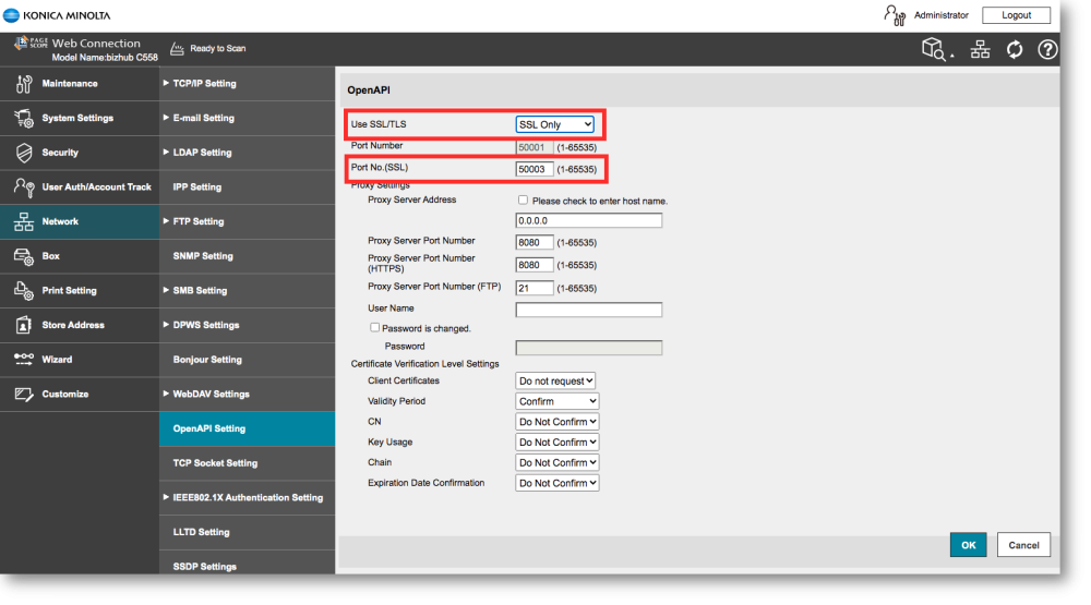 ineo MFP OpenAPI settings