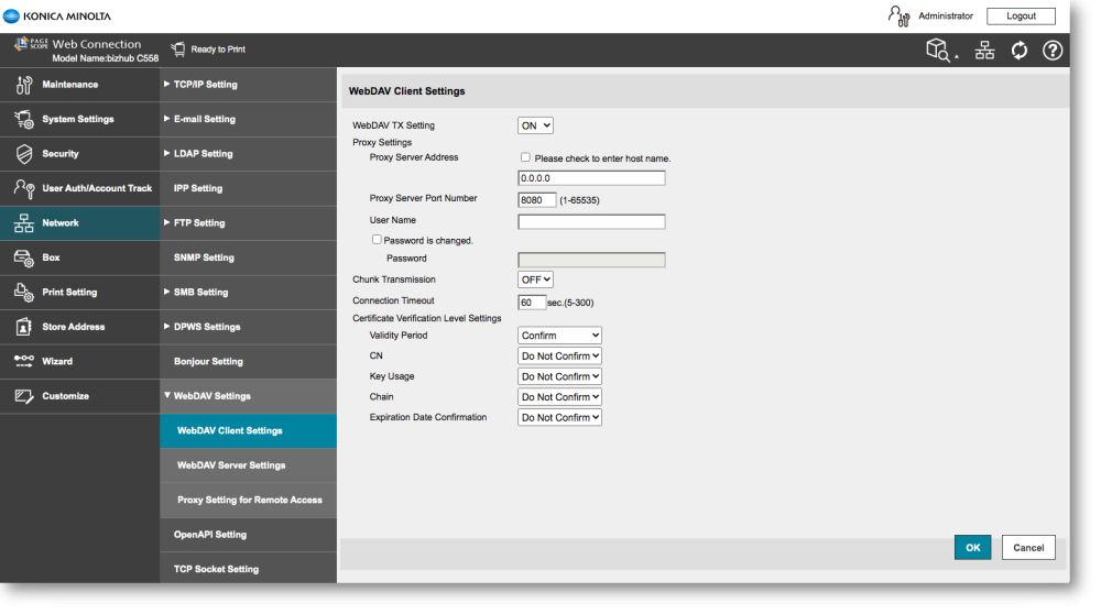 ineo MFP WebDAV client settings