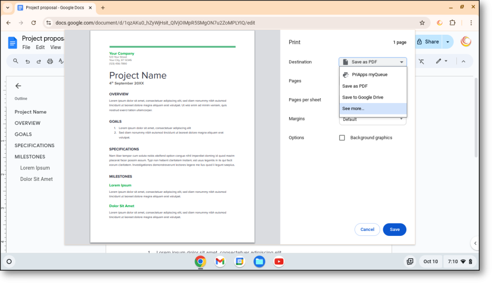 Chromebook — print job sent to server