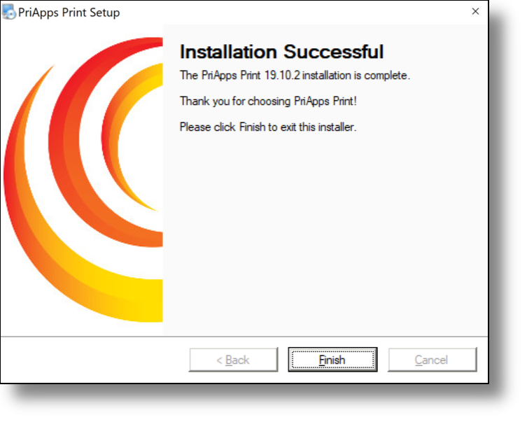 PriApps installation wizard — installation successful