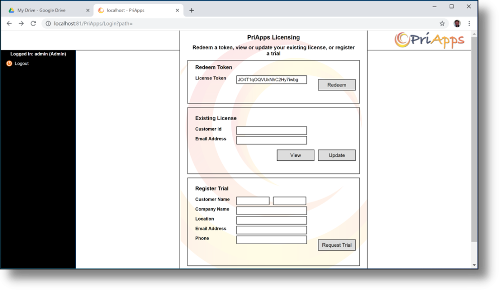 Licensing dialog — enter License Token