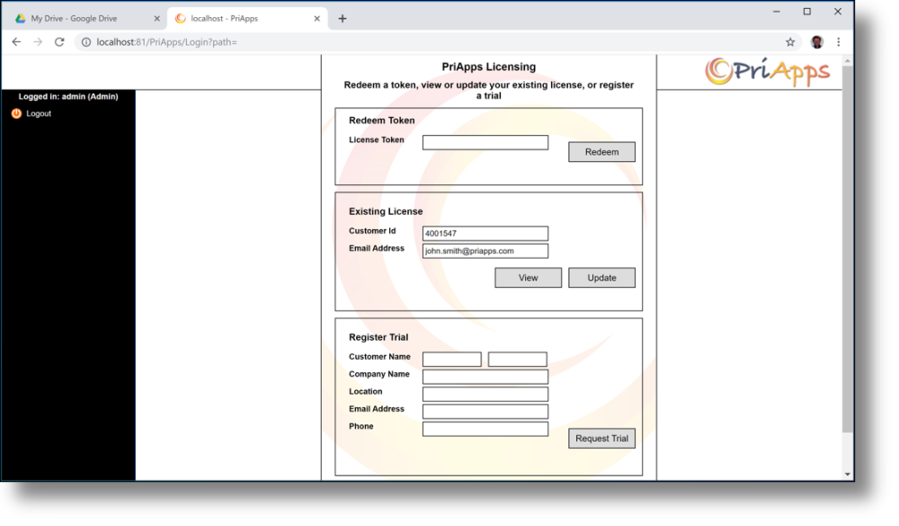Licensing dialog — activate NFR license