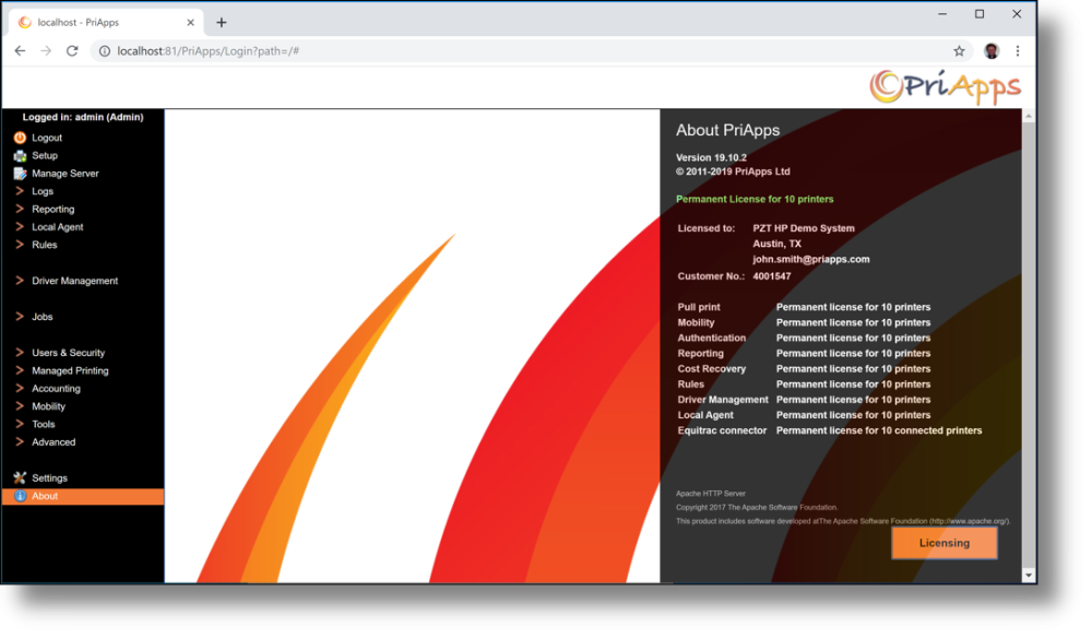 Licensing dialog — license activated confirmation