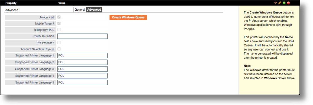 myQueue — Advanced tab properties