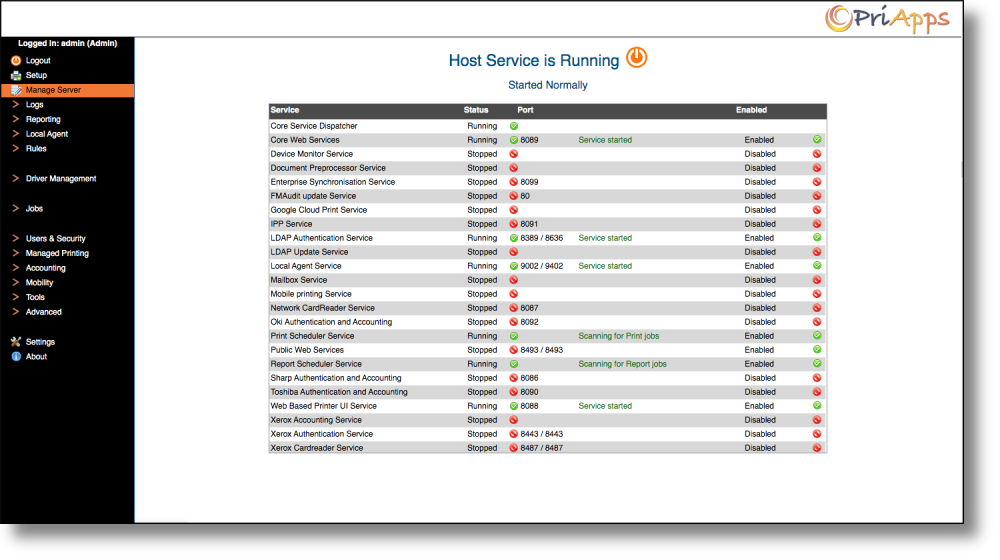 PriApps services UI