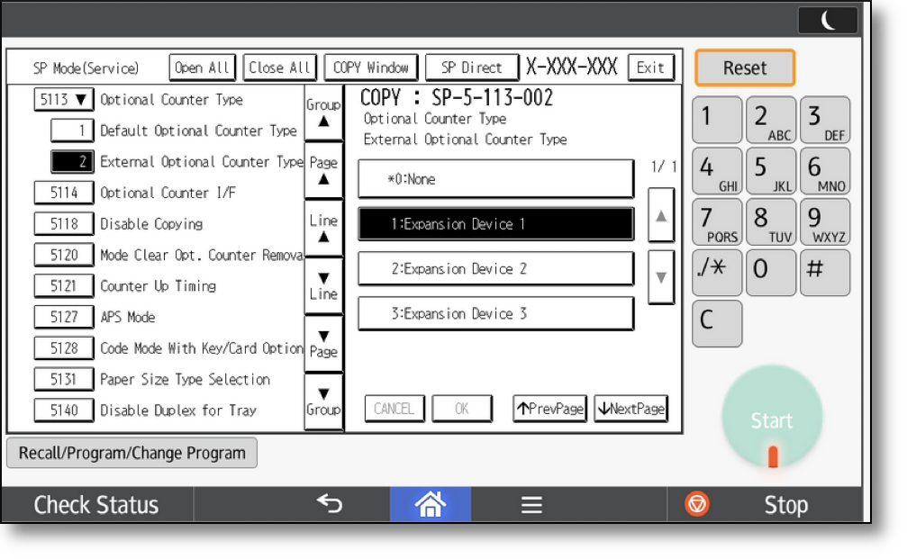 Ricoh SP Mode — select counter type
