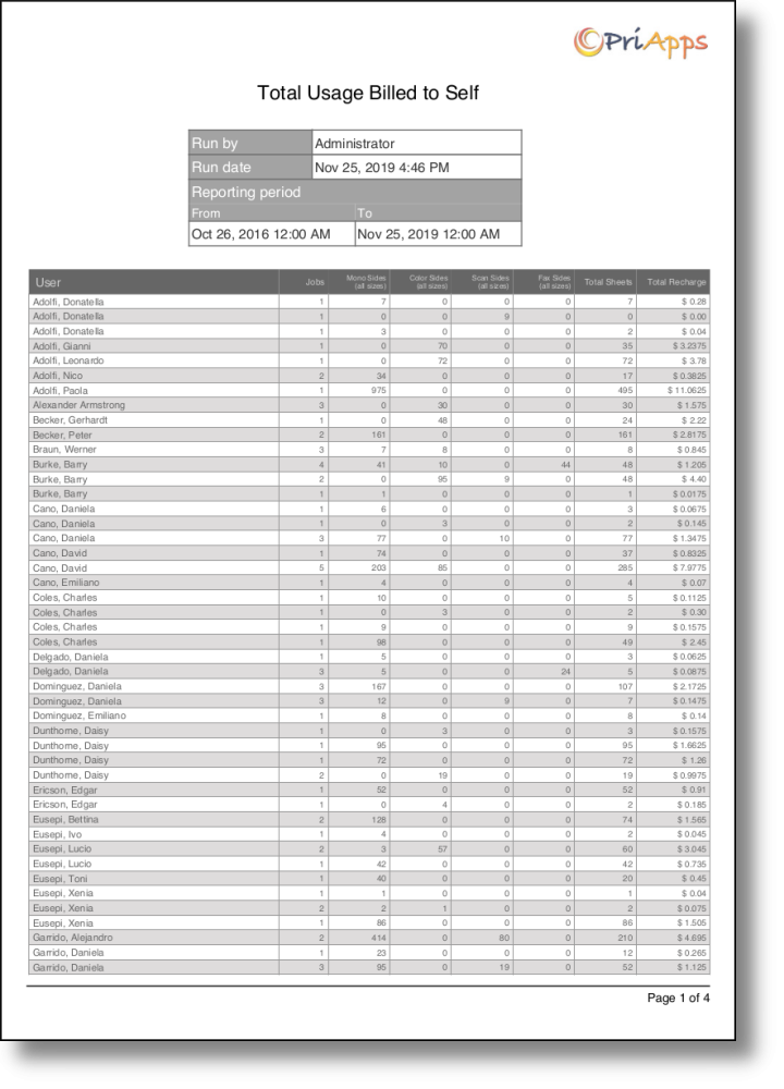 Total usage billed to self