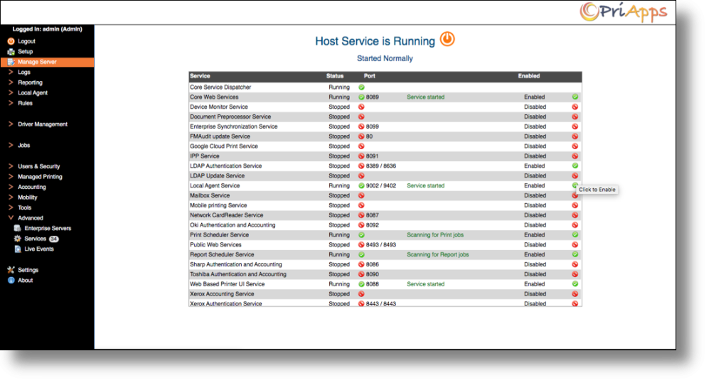 User administration — user list