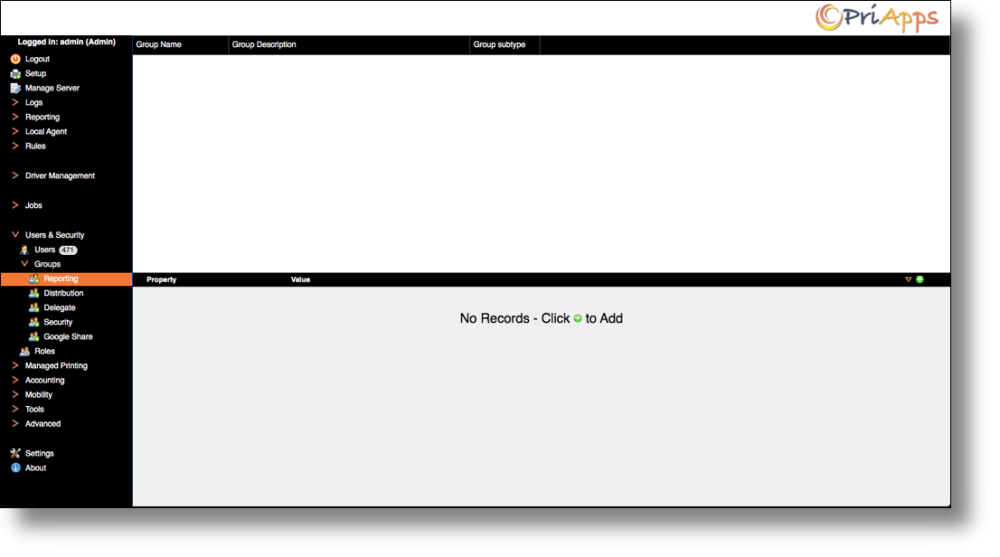 Groups in PriApps Admin UI