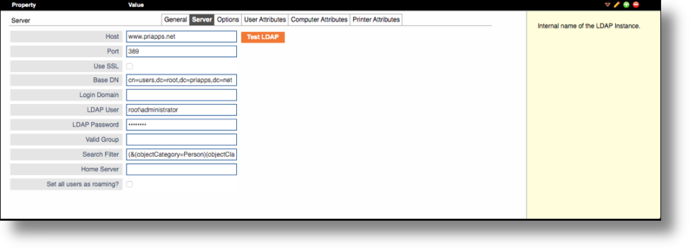 LDAP Server tab