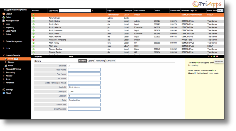 User administration — navigate to Users